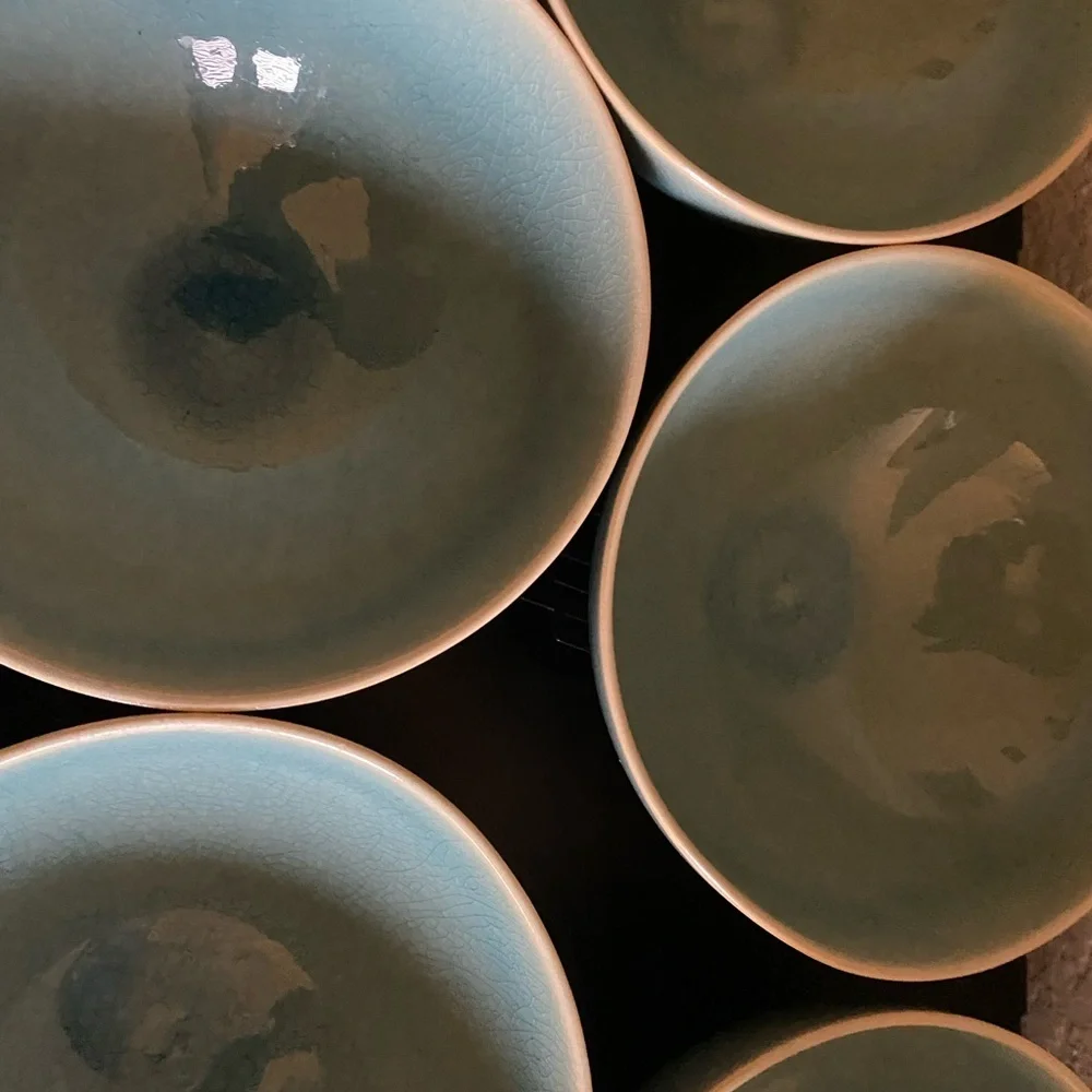 5 West Elm Light Blue Organic Alta Reactive Crackle Finish Soup Cereal Bowls